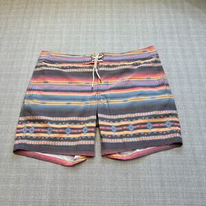 Faherty Board Shorts Mens 38 Fire‎ Sky Aztek Swim Trunks Surfing Huckberry New